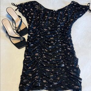 Ultra Flirt Black and Blue Ruched Bodycon Mini Dress